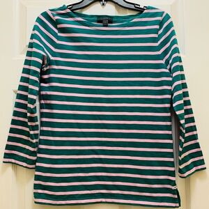 J. Crew green and pink striped boat neck top